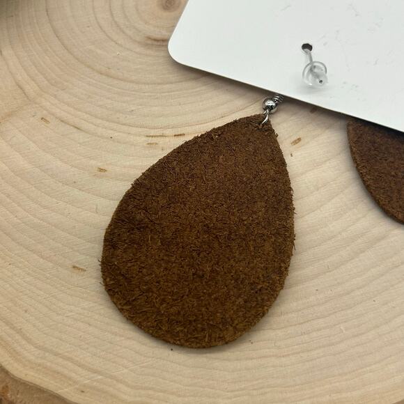 5/$25 Genuine Leather Brown Lightweight Teardrop Neutral Minimalist Earrings - Picture 4 of 4